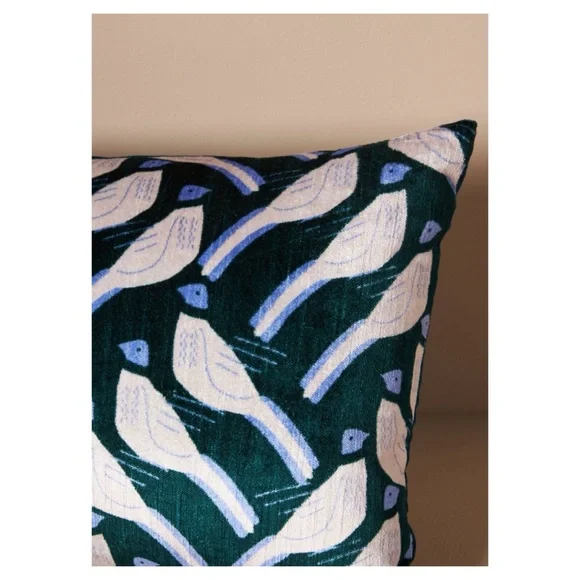 NWOT Anthropologie Velvet Flutter & Strut Bird Pillow In Dark Turquoise12x27